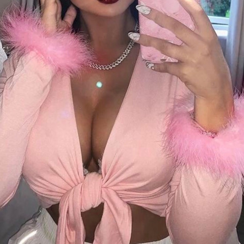 Pink Front Tied Long Sleeve Top